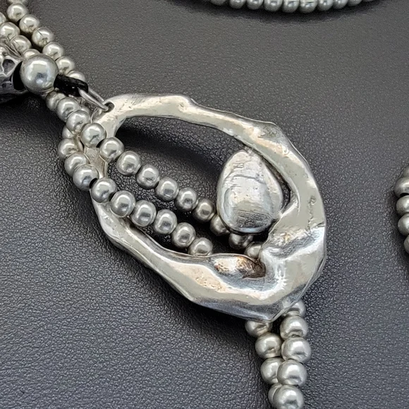 Pewter-Tone Silver-Plated Lariat Necklace with Aqua Crystal - Picture 5 of 8